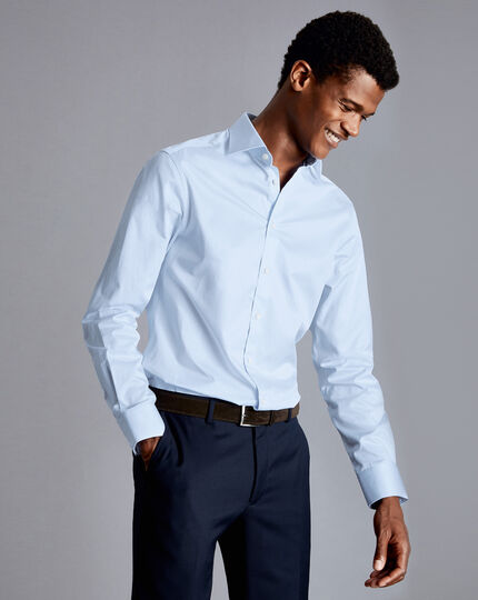 Semi-Spread Collar Luxury Twill Shirt - Sky