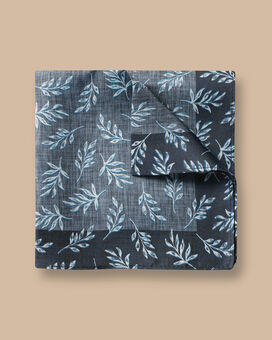 Leaves Print Silk Pocket Square - Steel Blue
