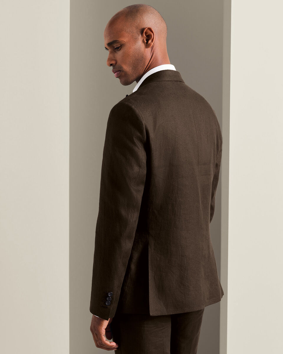 Double Breasted Pure Linen Jacket - Chocolate Brown