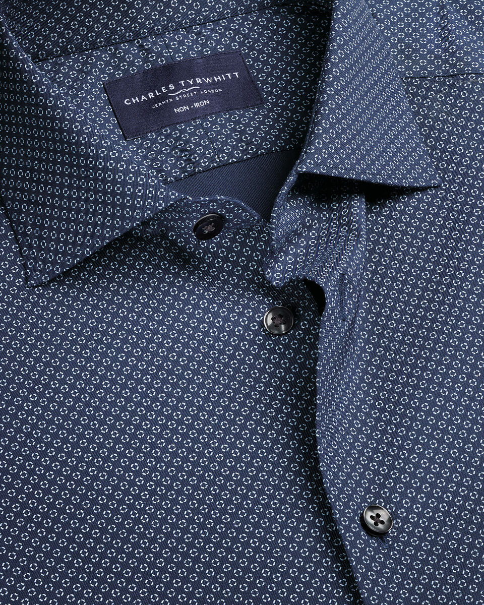Non-Iron Performance Geo Print Shirt - Navy & Sky