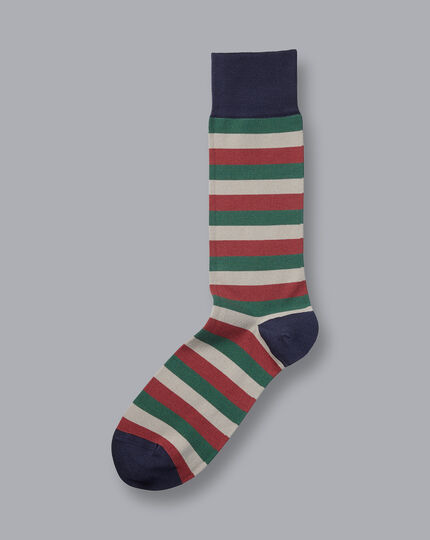 Block Stripe Socks - Red & Olive