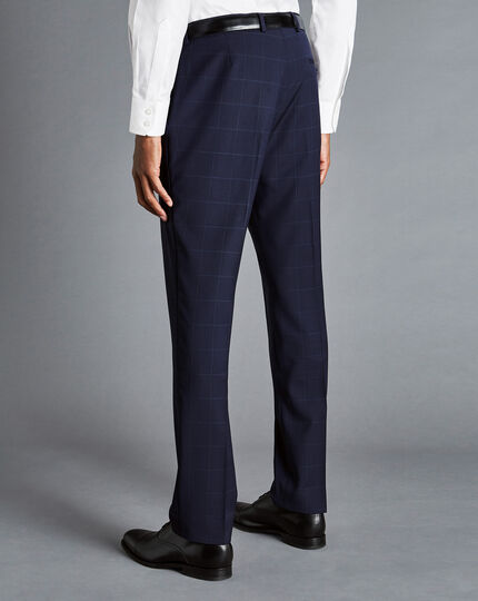 Windowpane Check Suit Trousers - French Blue