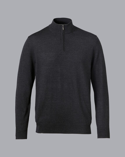 Merino Zip Neck Sweater - Charcoal Grey