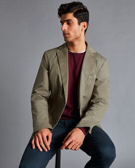 Cotton Stretch Garment Dyed Jacket - Olive Green