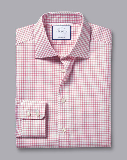 Semi-Cutaway Collar Egyptian Cotton Twill Fine Check Shirt - Dark Pink