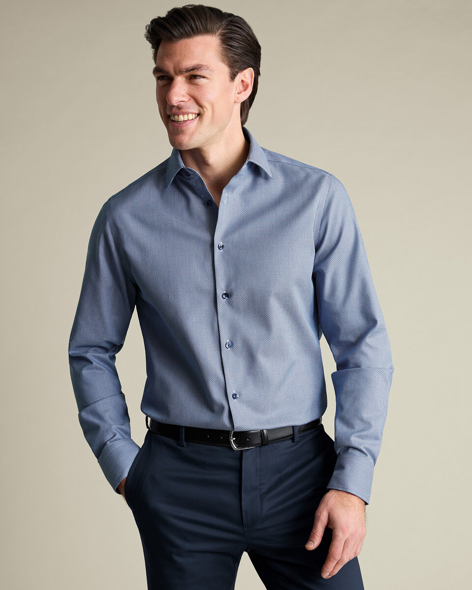 Non-Iron Stretch Texture Shirt - Navy