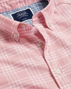 Button-Down Collar Non-Iron Twill Windowpane Check Shirt - Light Coral