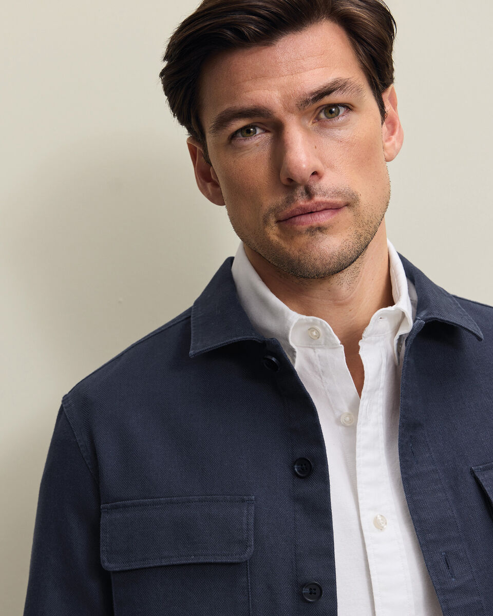 Herringbone Overshirt - Navy Blue