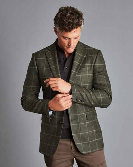 Textured Wool Check Jacket - Forest Green