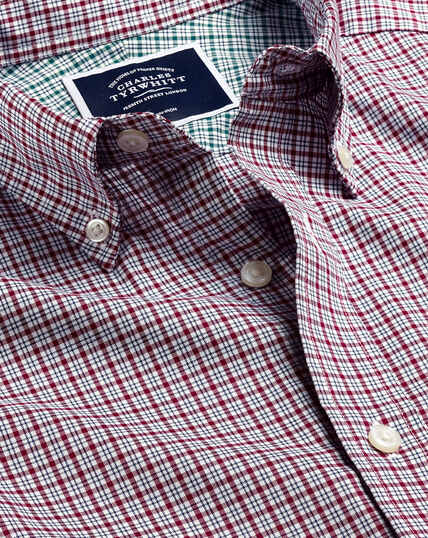 Bügelfreies Oxfordhemd aus Stretchgewebe mit Button-down-Kragen und Karos - Dunkelrot
