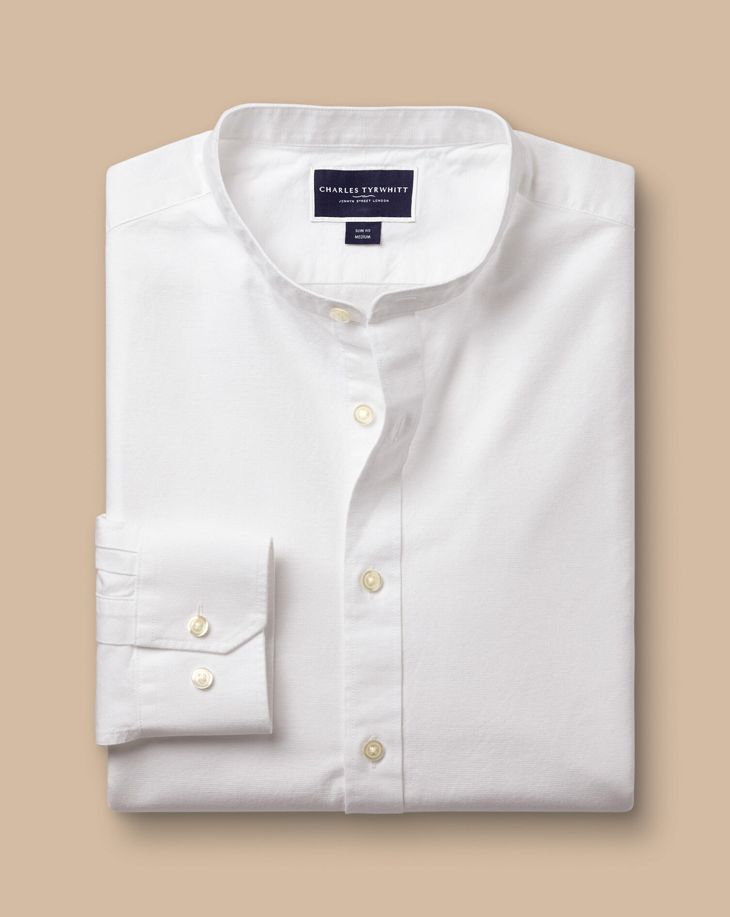 Collarless Cotton Linen Shirt - White 