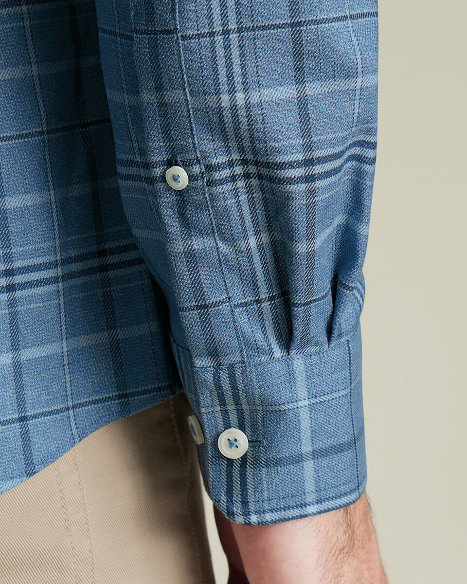 Chemise en serg&eacute; &agrave; carreaux &eacute;cossais sans repassage - Bleu indigo