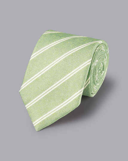 Krawatte aus Seide-Leinen-Mix mit Streifen - Hellgrün