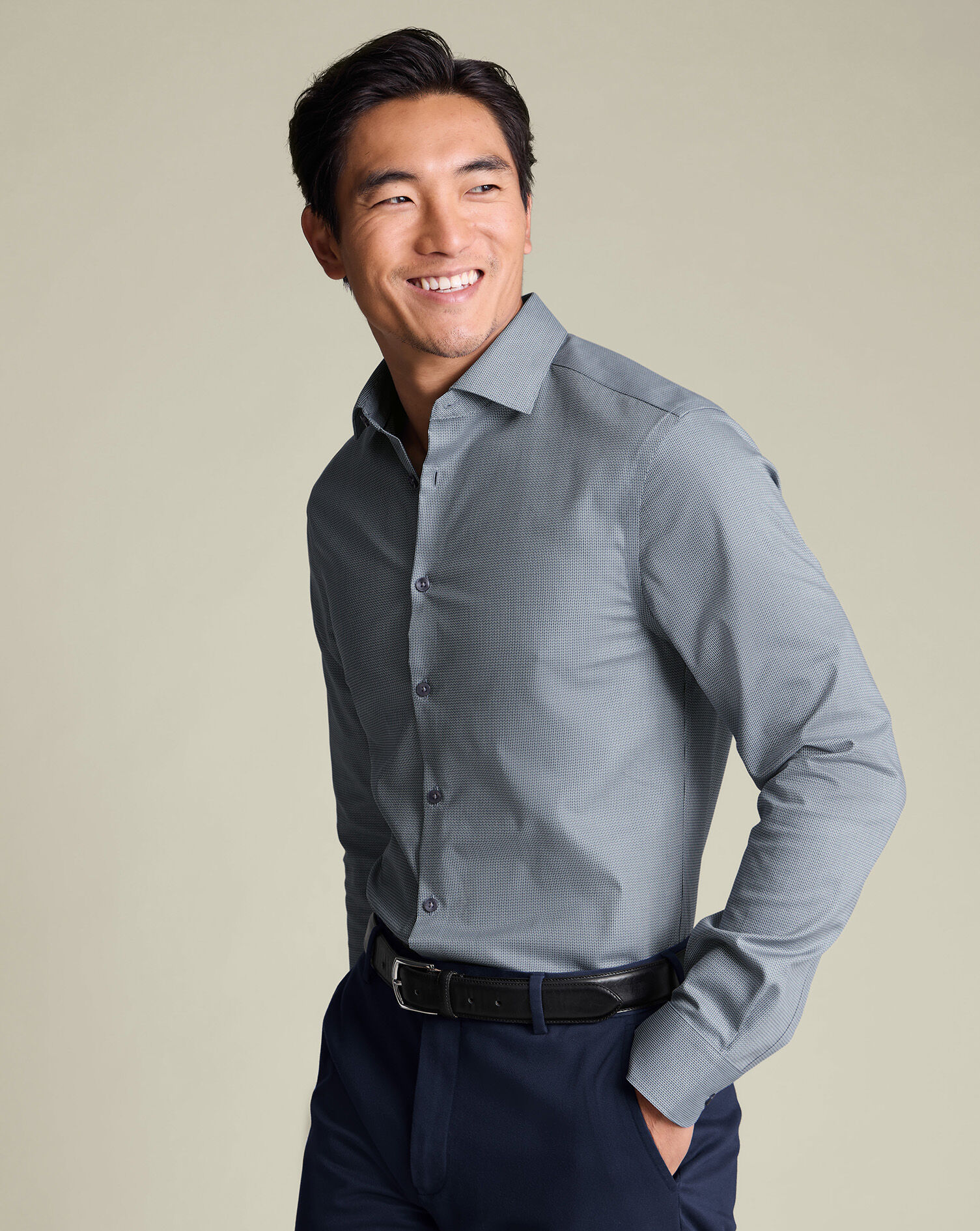 Non-Iron Stretch Chevron Texture Shirt - Gray | Charles Tyrwhitt US
