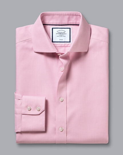 Spread Collar Non-Iron Henley Weave Shirt - Pink