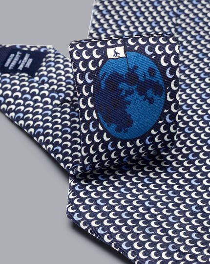 Once in a Blue Moon Motif Print Silk Tie - Navy