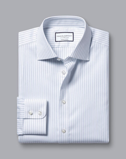 Semi-Cutaway Collar Cotton Shadow Stripe Shirt - Royal Blue