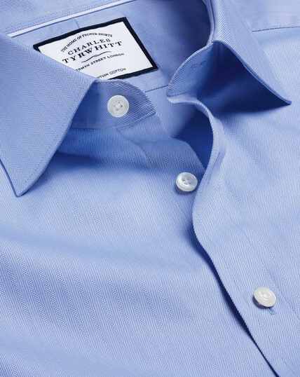 Semi-Cutaway Collar Egyptian Cotton Herringbone Shirt - Sky