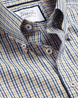 Bügelfreies Oxfordhemd mit Button-down-Kragen und Karos - Senffarben