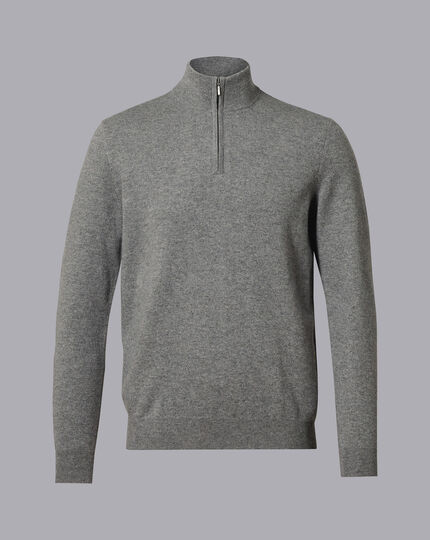 Cashmere Zip Neck Sweater - Grey