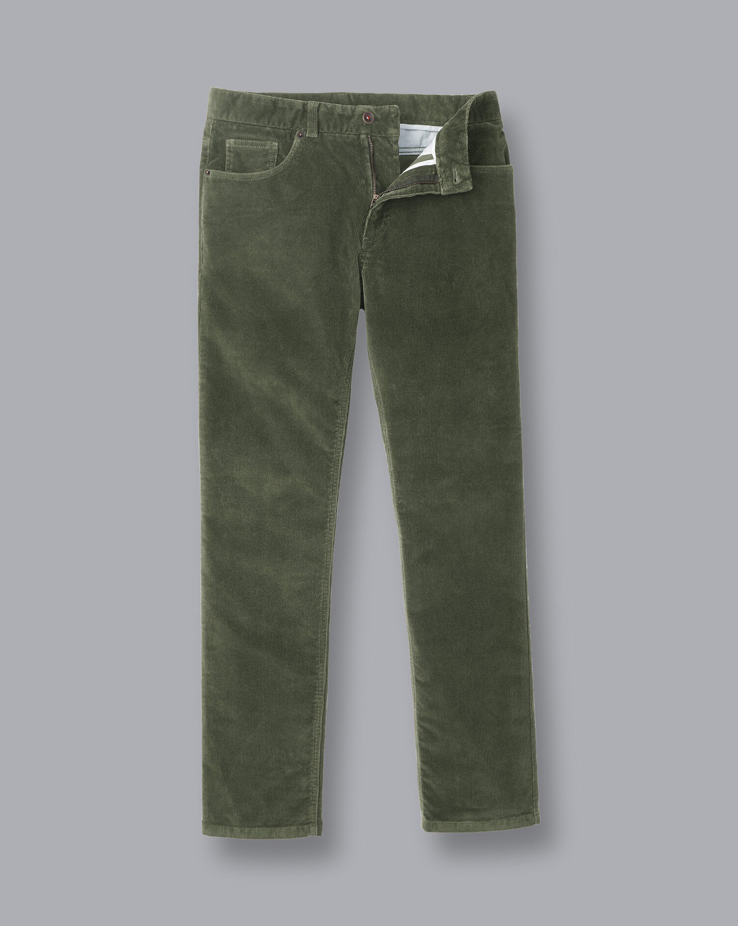 5-Pocket Corduroy Pants - Olive Green | Charles Tyrwhitt