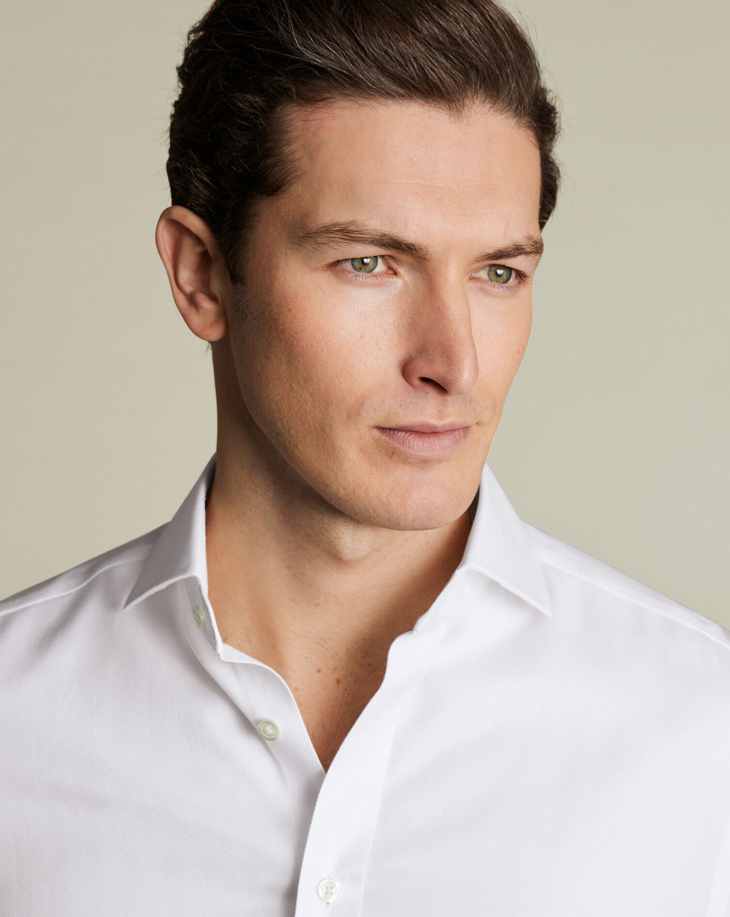 Spread Collar Non-Iron Herringbone Shirt - White