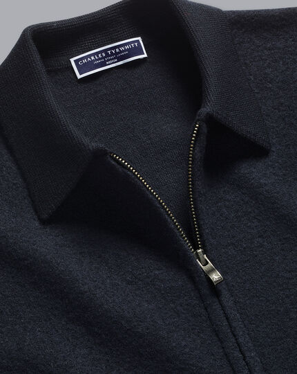 Brushed Wool & Milano Zip Through Jacket - Dark Navy
