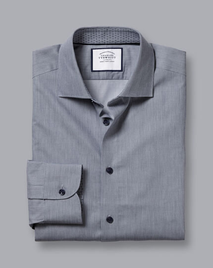 Semi-Spread Collar Twill Printed Trim Shirt - Navy