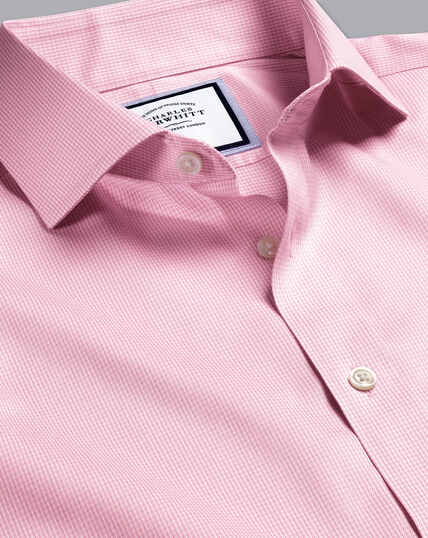Spread Collar Non-Iron Twill Puppytooth Shirt - Pink