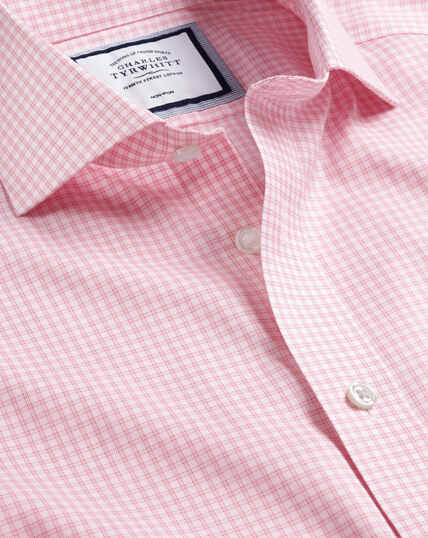 Spread Collar Non-Iron Twill Mini Windowpane Check Shirt - Pink