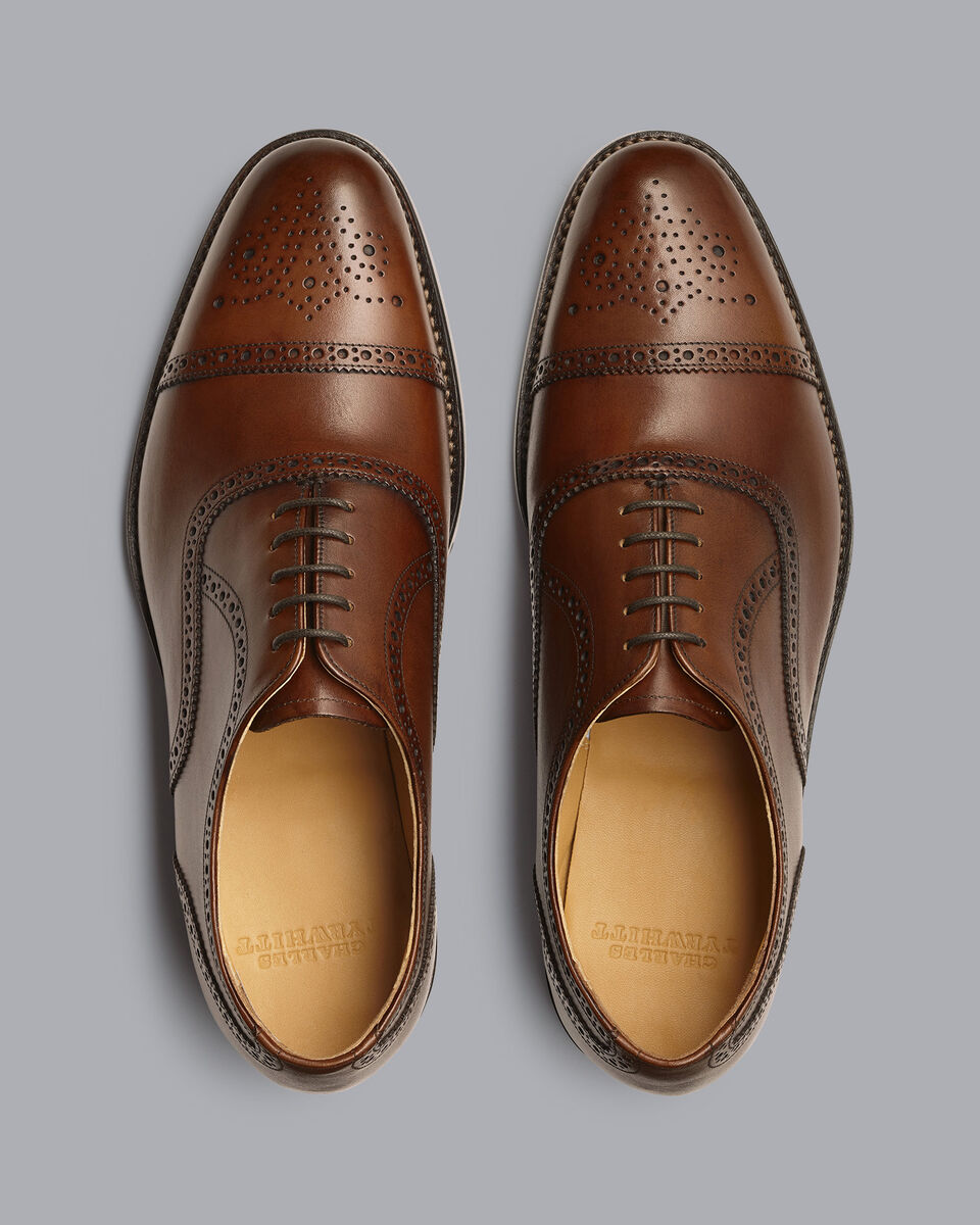 Leather Oxford Brogue Shoes - Dark Tan | Charles Tyrwhitt