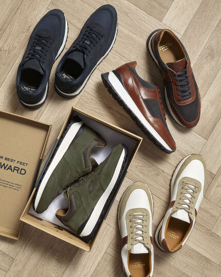 Suede and Textile Sneakers - Olive Green
