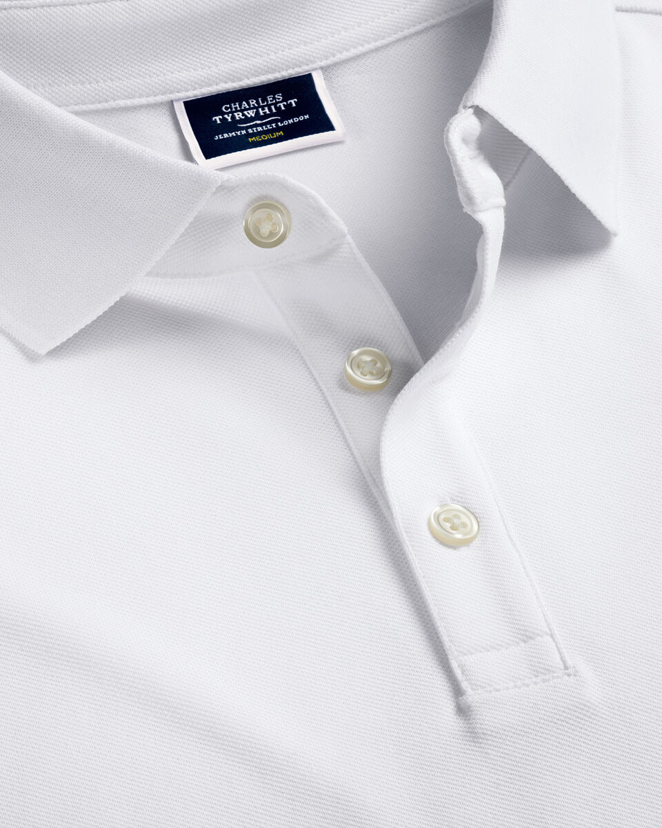 Polo en Piqué à Manches Longues - Blanc | Charles Tyrwhitt