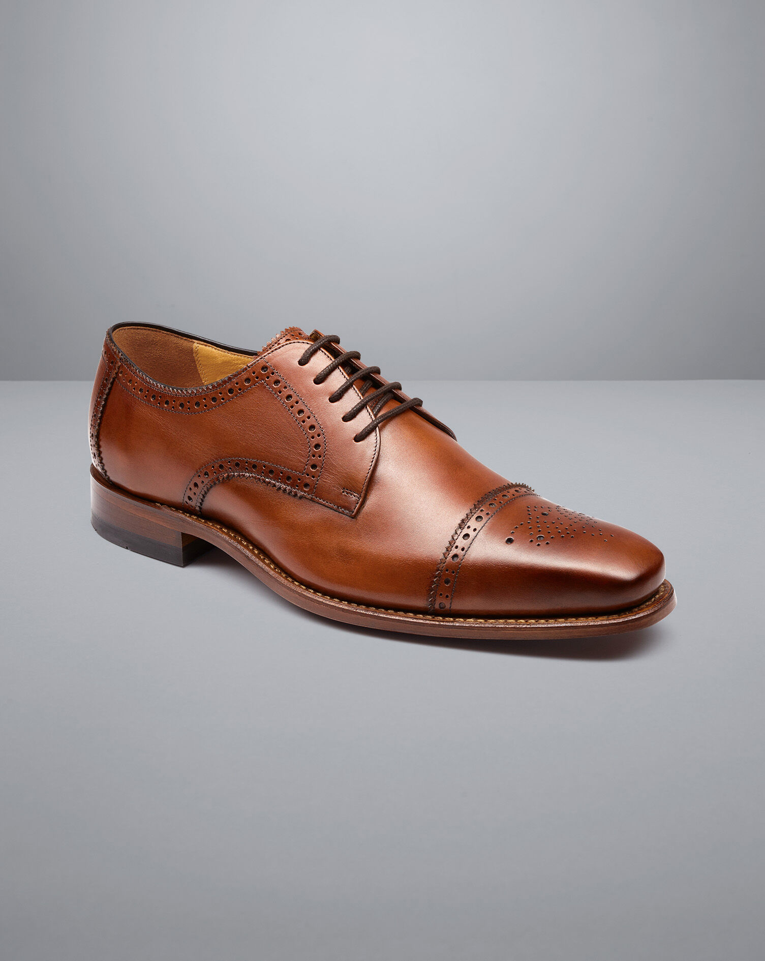 Men's Square Toe Derby Brogue Shoes - Tan Brown, 12 by Charles Tyrwhitt