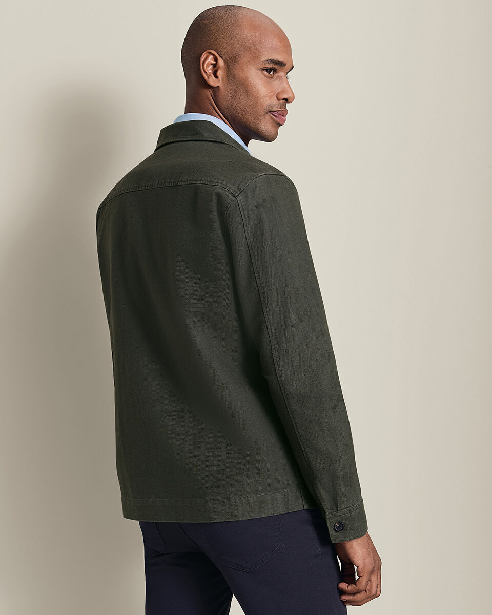 Herringbone Overshirt - Khaki Green