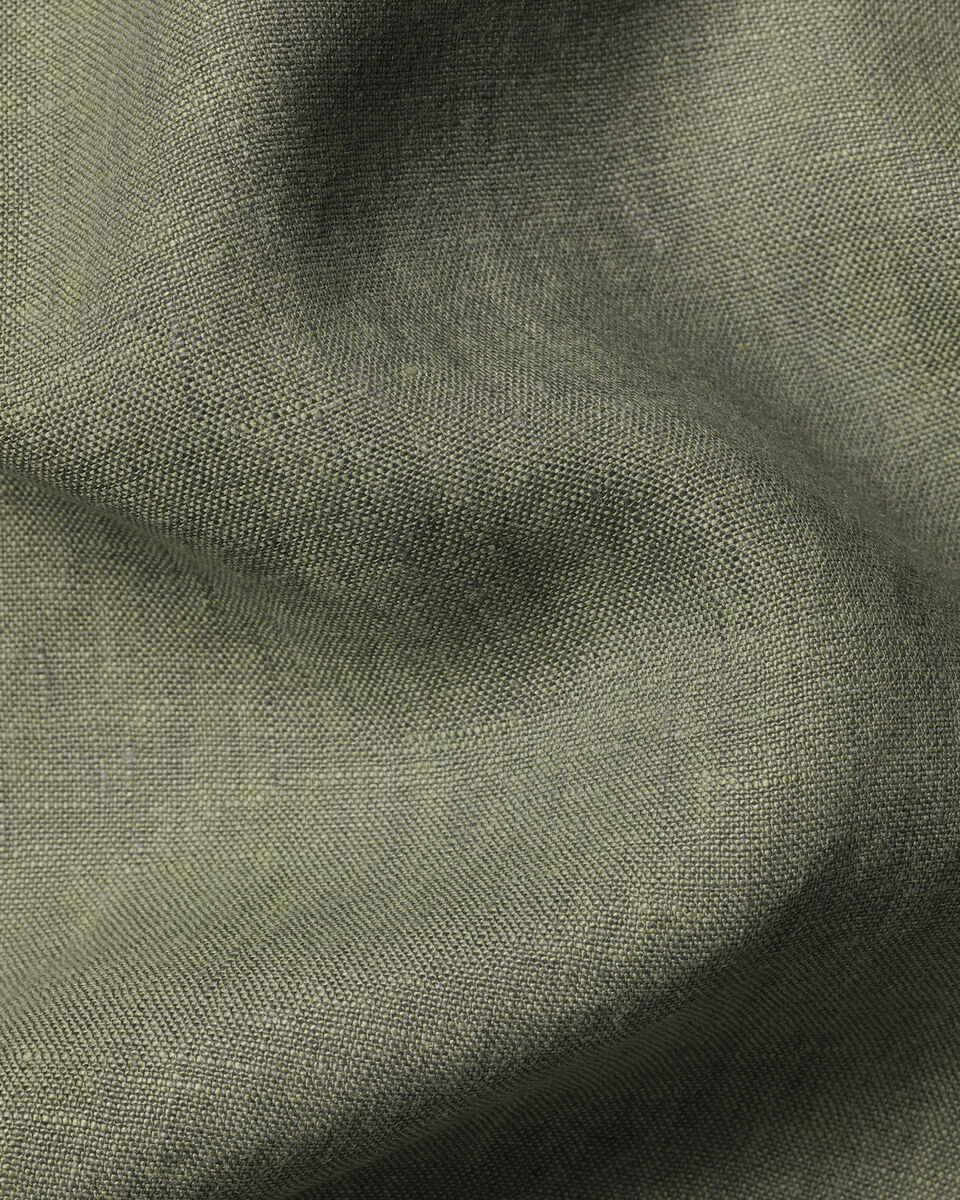 Short Sleeve Revere Pure Linen Shirt - Olive Green