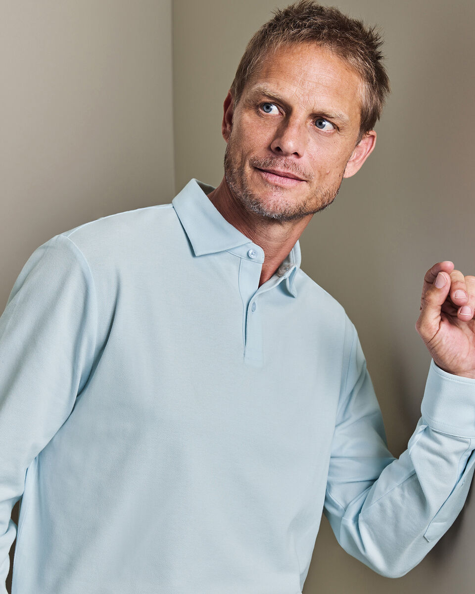 Long Sleeve Smart Pique Polo - Ice Blue
