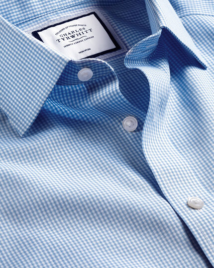 Bügelfreies Hemd mit Mini-Gingham-Karos - Kornblumenblau