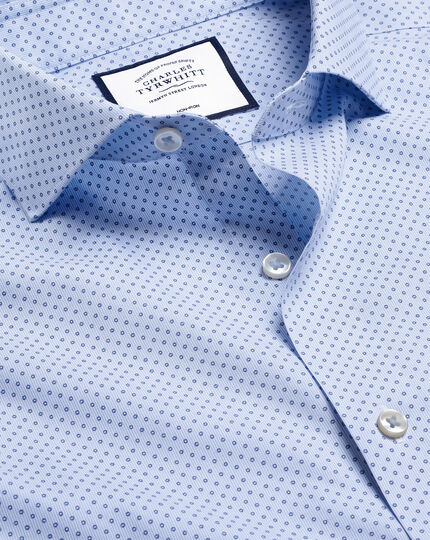 Semi-Cutaway Collar Non-Iron Poplin Spot Print Shirt - Sky Blue