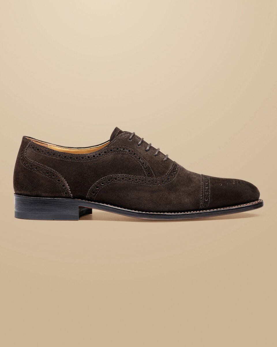 Suede Oxford Brogue Shoes - Dark Chocolate | Charles Tyrwhitt