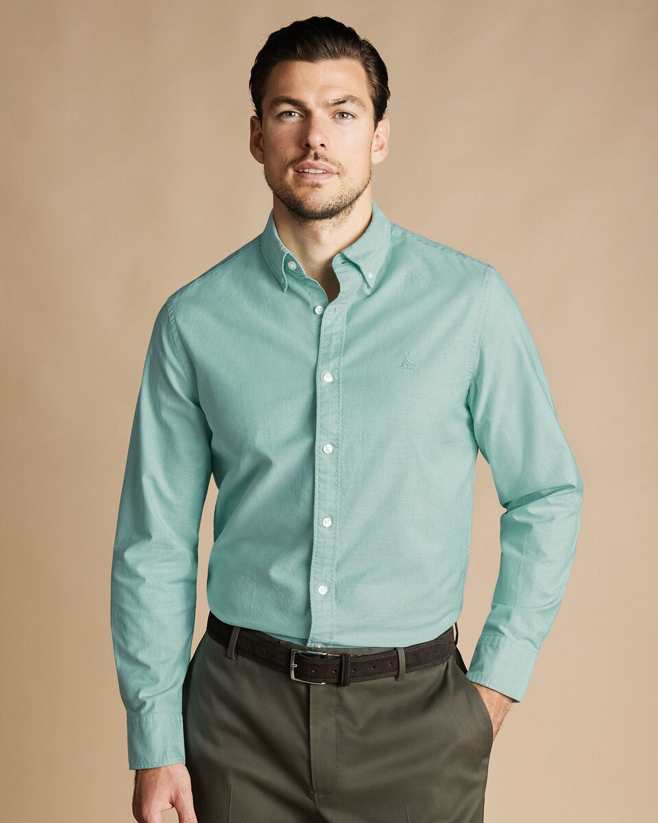 Button-Down Collar Stretch Washed Oxford Shirt - Spearmint | Charles ...