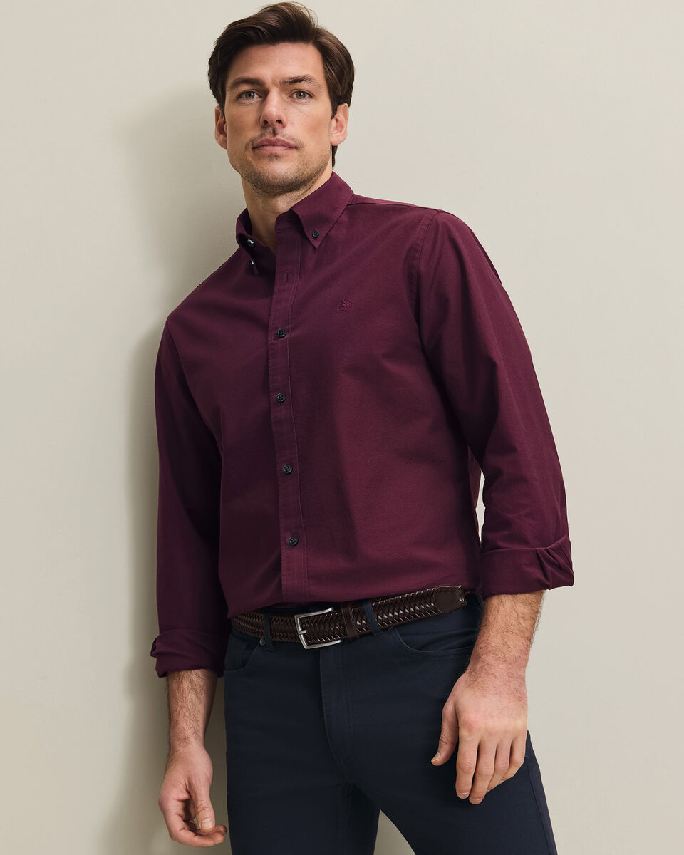 Button-Down Stretch Washed Oxford Shirt - Burgundy
