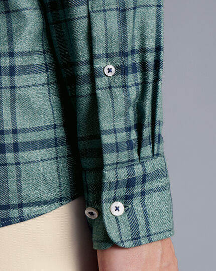 Button-Down Collar Non-Iron Twill Large Check Shirt - Teal Green