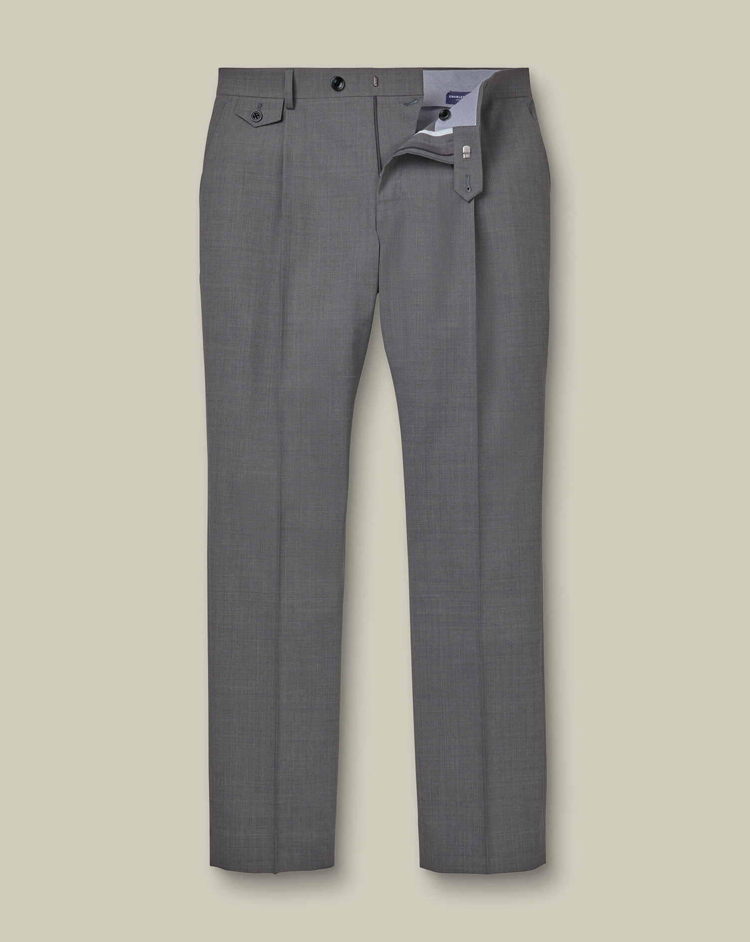 Pleat Front Wool Stretch Pants - Gray | Charles Tyrwhitt US