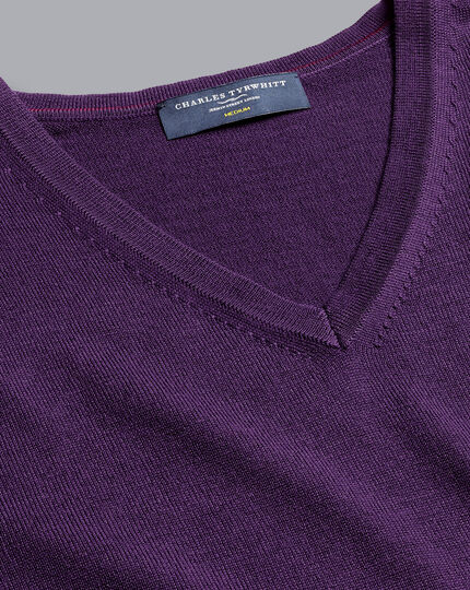 Merino V-Neck Sweater - Purple | Charles Tyrwhitt