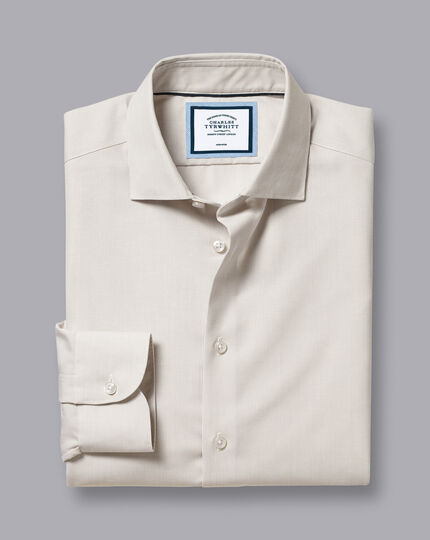 Semi-Spread Collar Non-Iron Cotton Linen Stripe Shirt - Stone