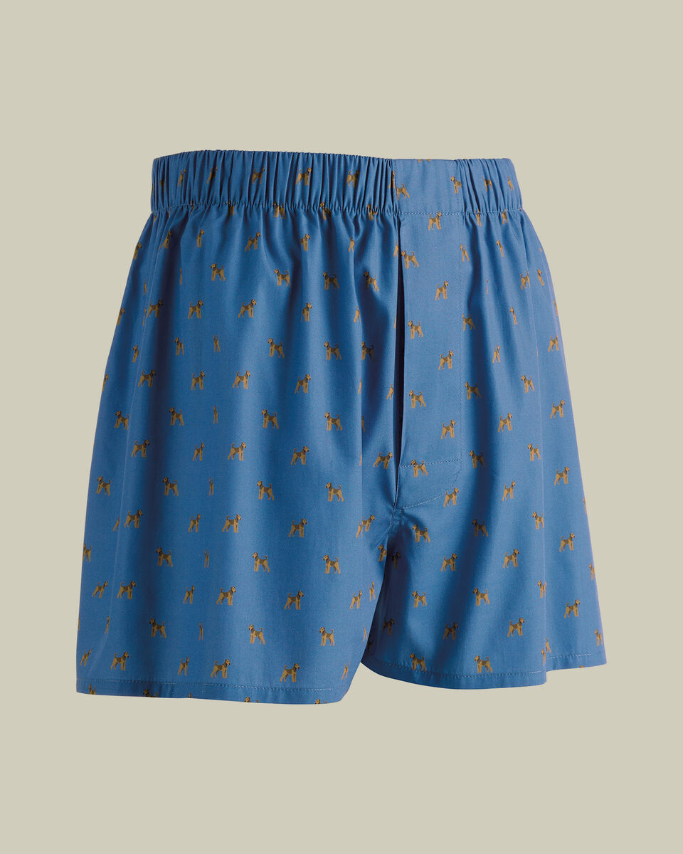 Woven Dog Print Boxers - Cobalt Blue