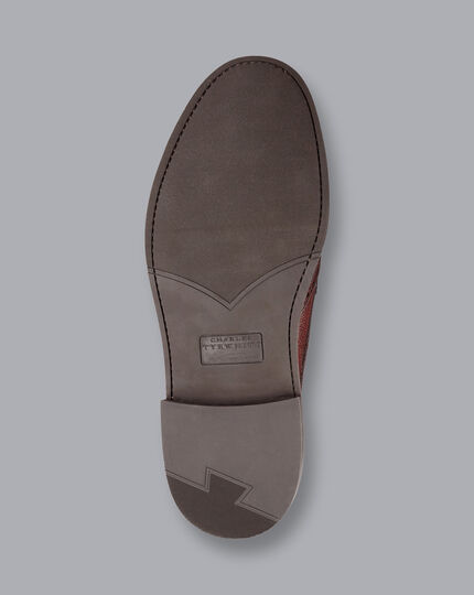 Leather Grain Derby Brogue Shoes - Chestnut Brown