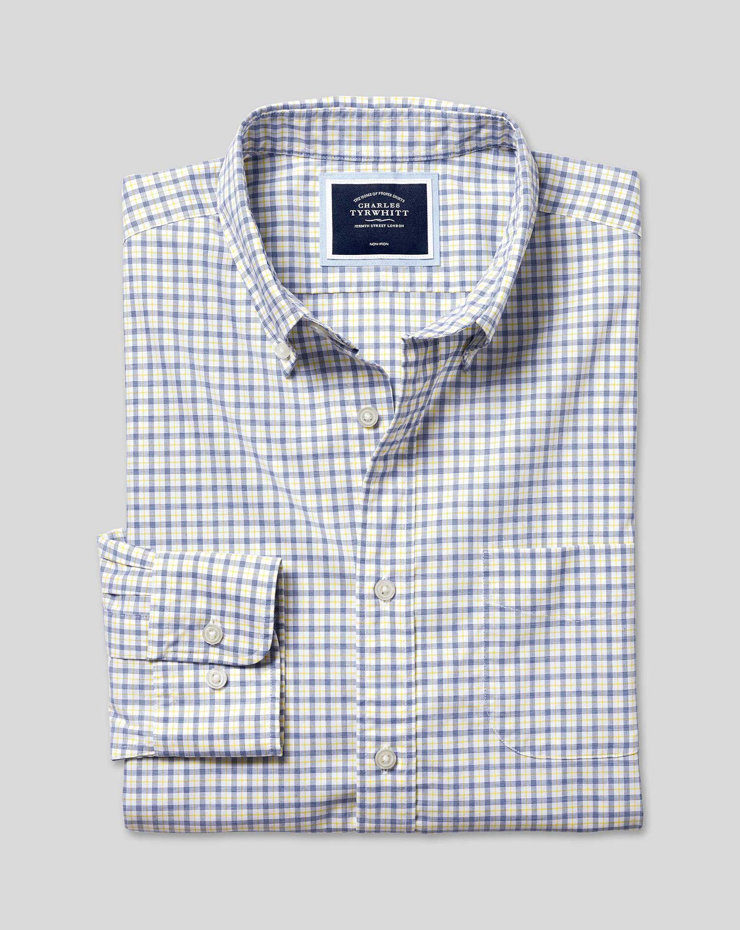 Charles Tyrwhitt Charles Tyrwhitt Blue Checkered Shirt 14.5 3784cm Non Iron Extra Slim Fit Double 