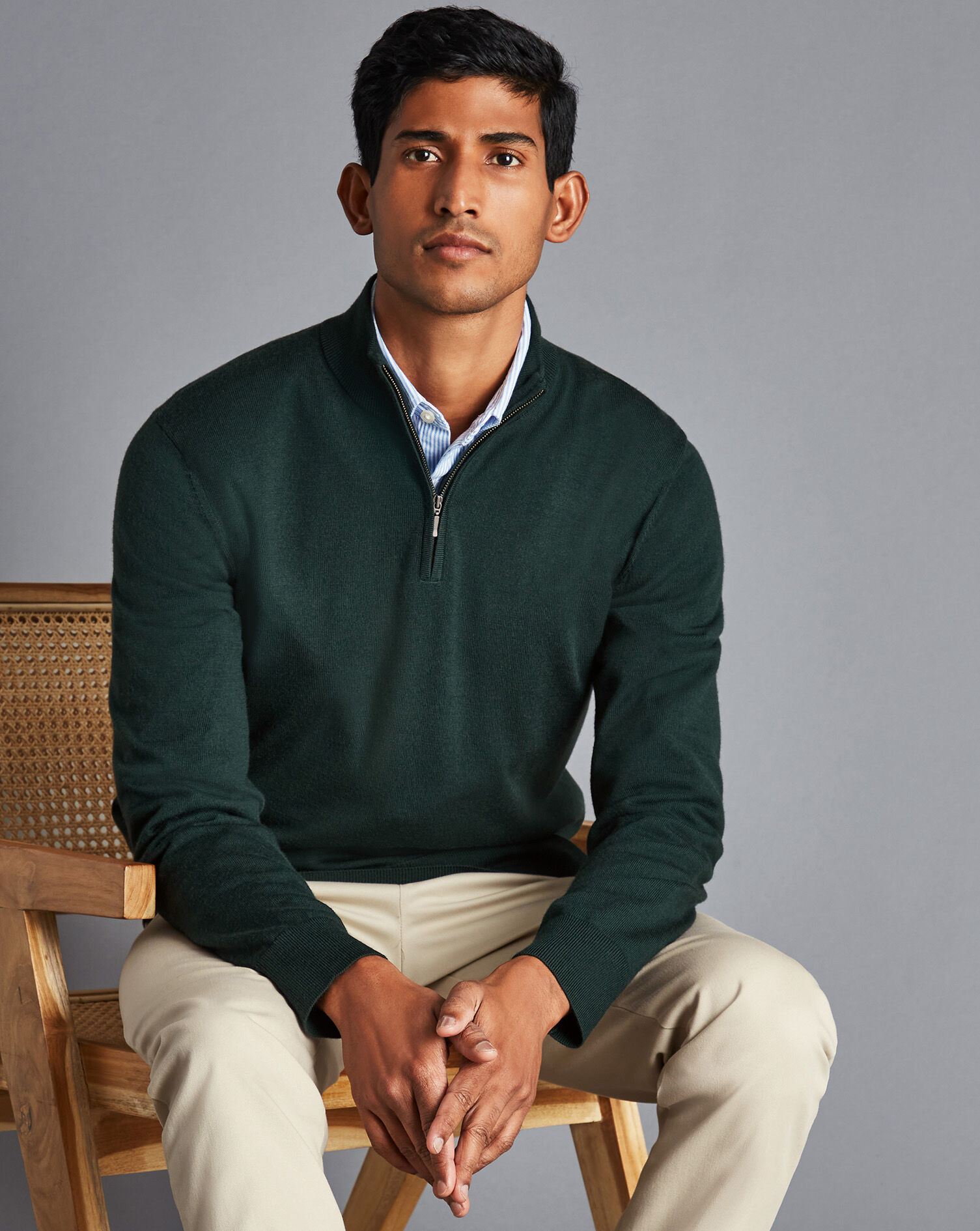 Merino Zip Neck Jumper - Forest Green 